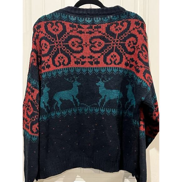 Vintage Saks Fifth Ave Christmas Sweater Reindeer Red Green Womens Large READ - Picture 8 of 8